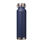 Recycled stainless steel bottle, double wall, screw lid, 650ml navy-blue colour