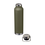 Recycled stainless steel bottle, double wall, screw lid, 650ml dark green colour