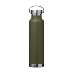 Recycled stainless steel bottle, double wall, screw lid, 650ml dark green colour