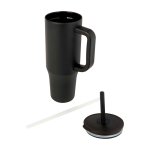 Thermal tumbler, silicone straw, anti-spill lid, 900ml black colour