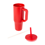 Thermal tumbler, silicone straw, anti-spill lid, 900ml red colour