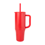 Thermal tumbler, silicone straw, anti-spill lid, 900ml red colour