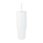 Thermal tumbler, silicone straw, anti-spill lid, 900ml white colour