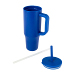 Thermal tumbler, silicone straw, anti-spill lid, 900ml royal blue colour