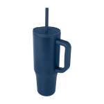 Thermal tumbler, silicone straw, anti-spill lid, 900ml navy-blue colour