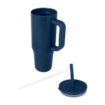 Thermal tumbler, silicone straw, anti-spill lid, 900ml navy-blue colour