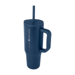 Thermal tumbler, silicone straw, anti-spill lid, 900ml navy-blue colour