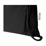 Recycled cotton and RPET drawstring backpack, 5L, 140 g/m2 black colour close-up view 1