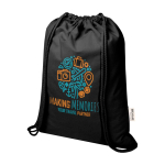 Recycled cotton and RPET drawstring backpack, 5L, 140 g/m2 black colour screen printing view