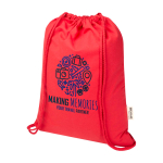 Recycled cotton and RPET drawstring backpack, 5L, 140 g/m2 red colour screen printing view