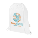 Recycled cotton and RPET drawstring backpack, 5L, 140 g/m2 white colour screen printing view