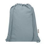 Recycled cotton and RPET drawstring backpack, 5L, 140 g/m2 grey colour second front view