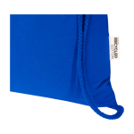 Recycled cotton and RPET drawstring backpack, 5L, 140 g/m2 royal blue colour close-up view 1