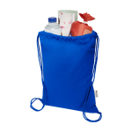 Recycled cotton and RPET drawstring backpack, 5L, 140 g/m2 royal blue colour second view