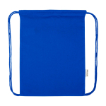 Recycled cotton and RPET drawstring backpack, 5L, 140 g/m2 royal blue colour third front view