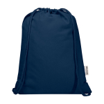 Recycled cotton and RPET drawstring backpack, 5L, 140 g/m2 navy-blue colour second front view