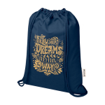 Recycled cotton and RPET drawstring backpack, 5L, 140 g/m2 navy-blue colour screen printing view