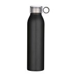 Recycled stainless steel bottle, round carry handle, 650ml black colour