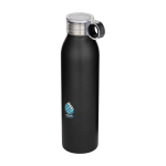 Recycled stainless steel bottle, round carry handle, 650ml black colour