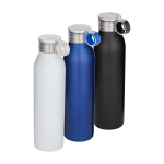 Recycled stainless steel bottle, round carry handle, 650ml royal blue colour