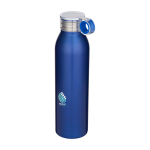 Recycled stainless steel bottle, round carry handle, 650ml royal blue colour