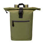 Roll-top waterproof laptop backpack, synthetic leather, 15” dark green colour