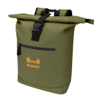 Roll-top waterproof laptop backpack, synthetic leather, 15” dark green colour