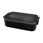 Plastic lunch box, matching cutlery, large compartment black colour