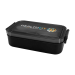 Plastic lunch box, matching cutlery, large compartment black colour