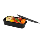 Plastic lunch box, matching cutlery, large compartment black colour