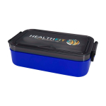 Plastic lunch box, matching cutlery, large compartment blue colour