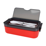Plastic lunch box, matching cutlery, large compartment red colour