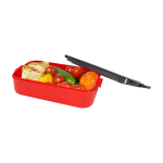 Plastic lunch box, matching cutlery, large compartment red colour