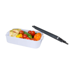 Plastic lunch box, matching cutlery, large compartment white colour