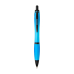Recycled plastic pen, black details, black ink pastel blue colour