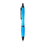 Recycled plastic pen, black details, black ink pastel blue colour