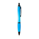Recycled plastic pen, black details, black ink pastel blue colour