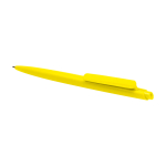 Recycled plastic pen, minimalist design, blue ink yellow colour