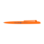 Recycled plastic pen, minimalist design, blue ink orange colour