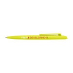 Recycled plastic pen, minimalist design, blue ink lime colour