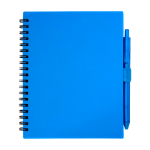 Recycled plastic notebook, pen holder, blue ink blue colour