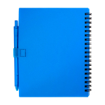 Recycled plastic notebook, pen holder, blue ink blue colour