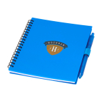 Recycled plastic notebook, pen holder, blue ink blue colour