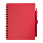 Recycled plastic notebook, pen holder, blue ink red colour