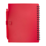Recycled plastic notebook, pen holder, blue ink red colour