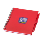 Recycled plastic notebook, pen holder, blue ink red colour