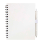 Recycled plastic notebook, pen holder, blue ink white colour