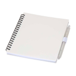 Recycled plastic notebook, pen holder, blue ink white colour
