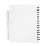 Recycled plastic notebook, pen holder, blue ink white colour