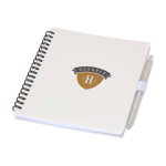 Recycled plastic notebook, pen holder, blue ink white colour